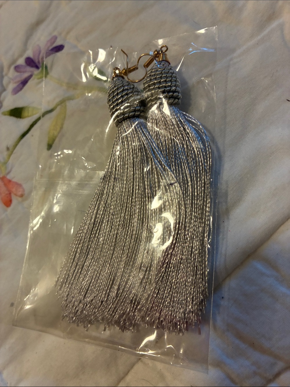 Handmade Silver Tassel Drop Earrings with Gold Hooks